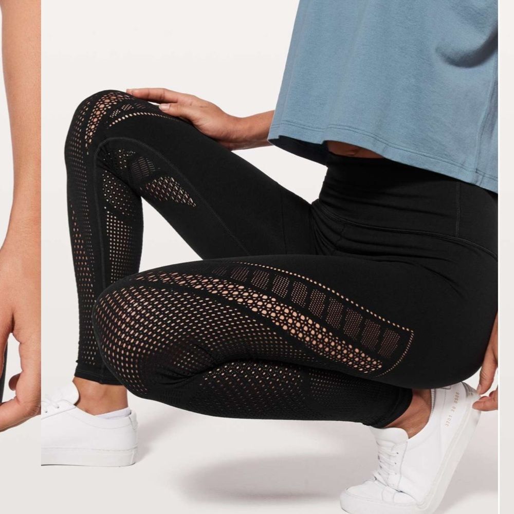 Lululemon Reveal Tight Mindful Motion Black Leggings Lasercut Sheer Perforated